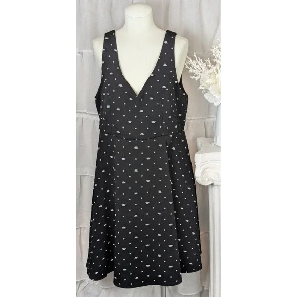 Torrid Black White Polka Dot Cat Face Pullover Stretch Flare Dress Plus Size 2X - Picture 4 of 10
